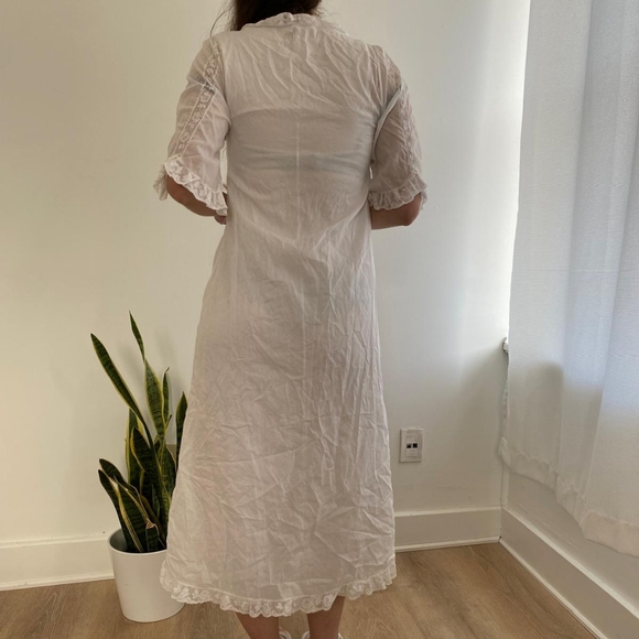 70s Victorian Revival Vintage White Lace Maxi Dress - Picture 2 of 2